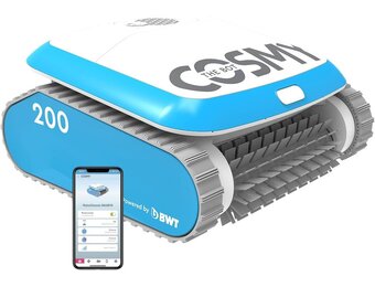 BWT Cosmy 200 Zwembadrobot, bijzonder licht en compact, voor zwembaden met een lengte tot 10 m, betrouwbare reiniging van vloer, muur en waterlijn, voor zwembaden in alle vormen, met app-besturing - Maat COSMY 200