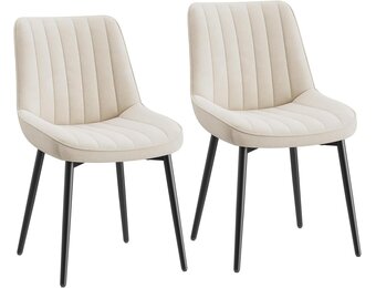 COLAMY Fluweel Eetkamerstoelen - Set van 2 - Beige - Moderne Gestoffeerde Stoelen met Metalen Poten