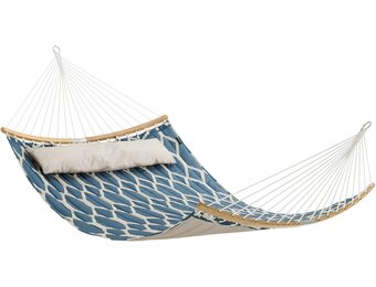 Gewatteerde Hangmat met Bamboe Spreider - Blauw/Beige Ruit - 24% Korting