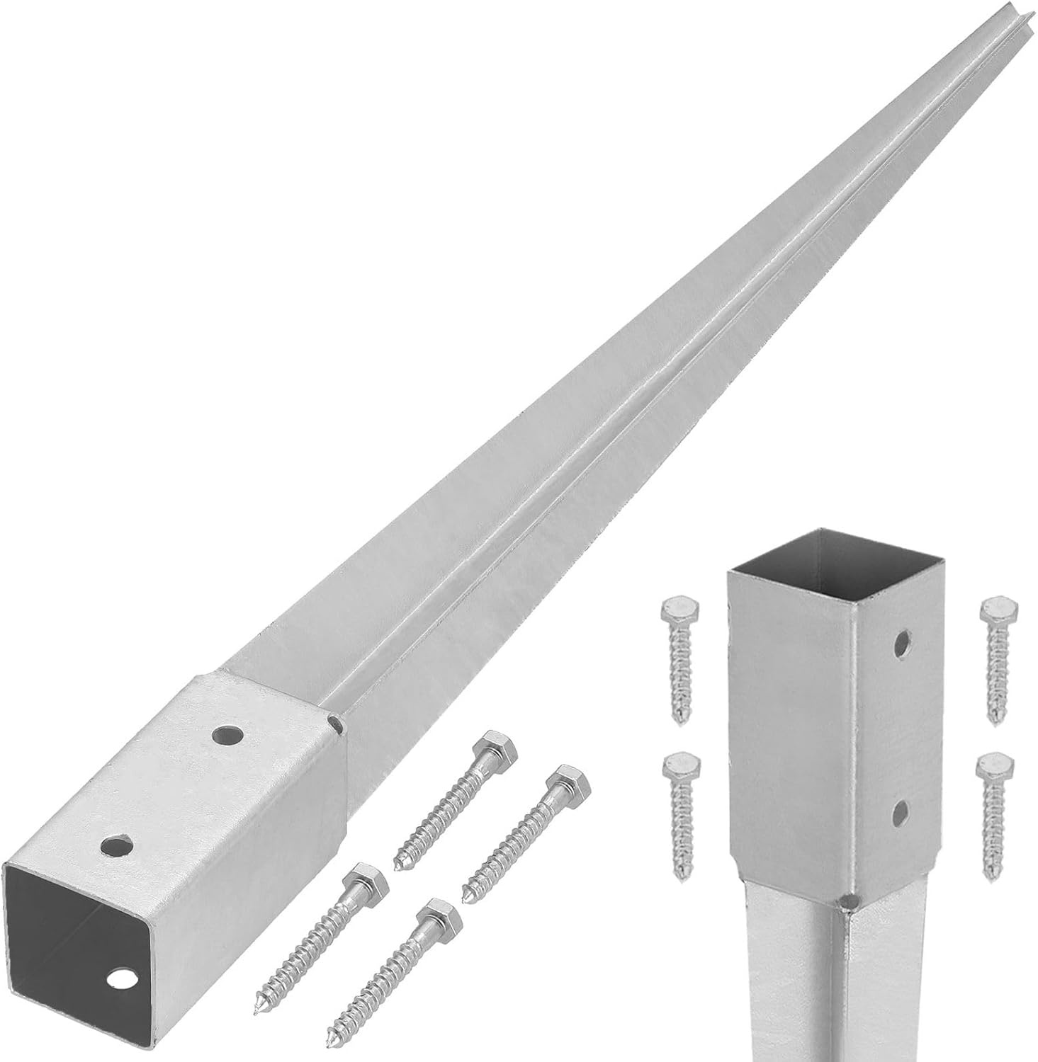 KOTARBAU® Paalhouder met Punt - Paalvoet - Verzinkt Staal - 60 cm - Zilver - 46 x 46 mm - Puntpaalhouder - Paalhouder voor Schutting - Tuinpalen Hout Inslag - Duurzaam - Maat 46 x 46 / 600 mm