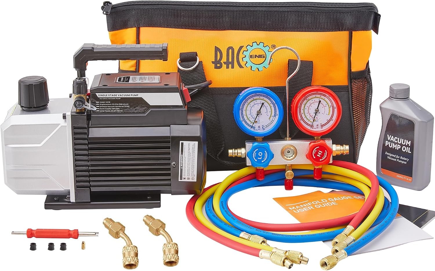 BACOENG vacuümpomp airconditioning set voor HVAC/AC koelmiddeloplading, airconditioning vullen manifold gauge set ideaal voor R32 R410A R407C