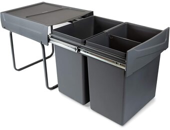 Emuca - Keukenafvalbakken met bevestiging aan de onderkant, 2 uitschuifbare prullenbakken van 20 L, totale capaciteit 40 L (2 x 20 L), staal en kunststof, antracietgrijs