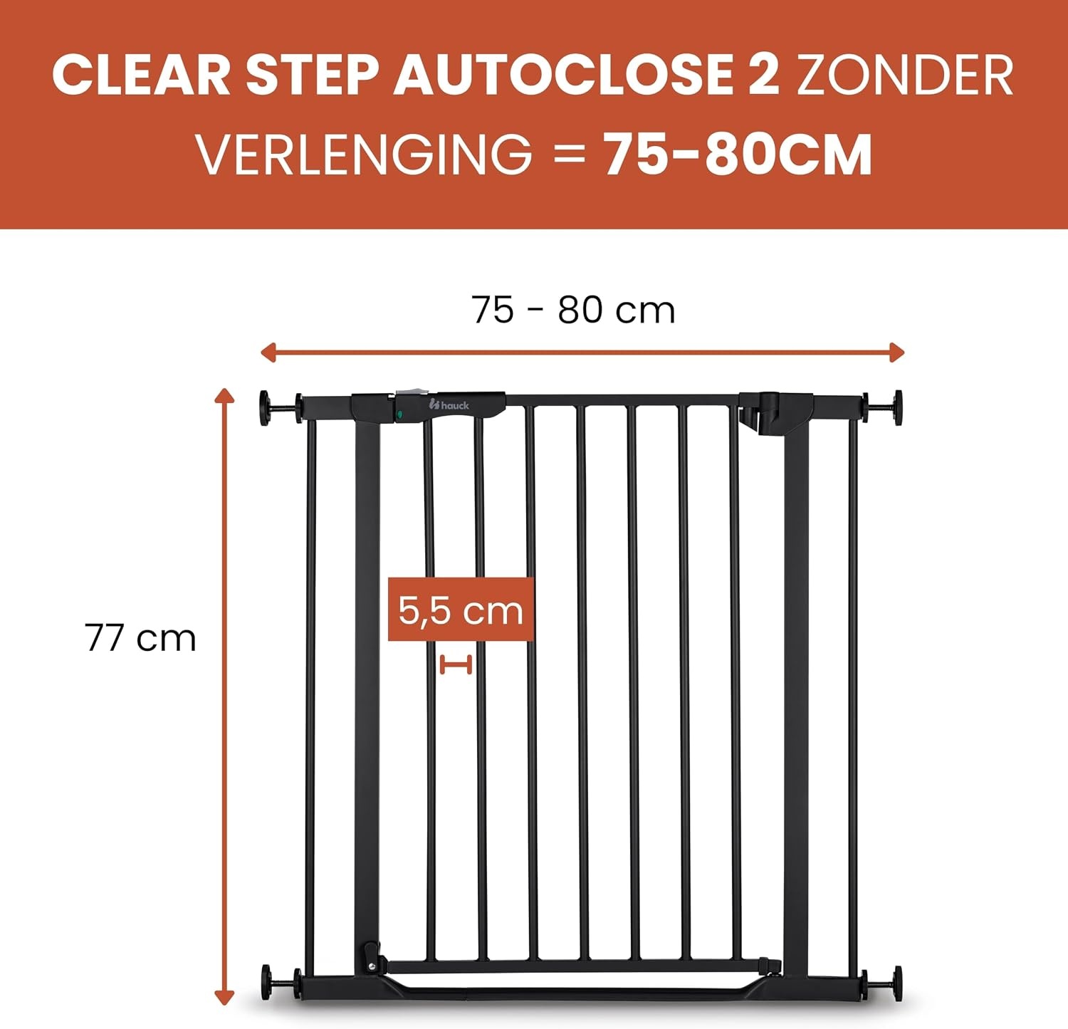 hauck Clear Step Autoclose 2, Black - Zelfsluitend Hekje, 75–80 cm