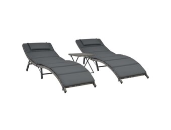3-delige Loungeset Inklapbaar Poly Rotan Grijs - 25% Korting