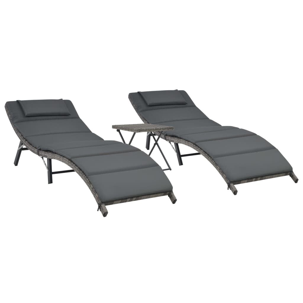 3-delige Loungeset Inklapbaar Poly Rotan Grijs - 25% Korting
