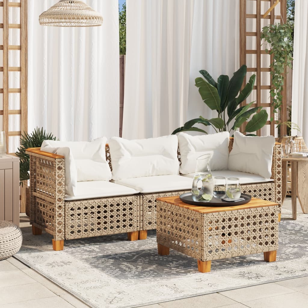 VidaXL Tuinbank 3-zits Poly rotan Beige - 25% Korting