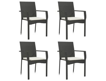 4x Zwarte Poly Rattan Tuinstoelen met Kussens - 25% Korting