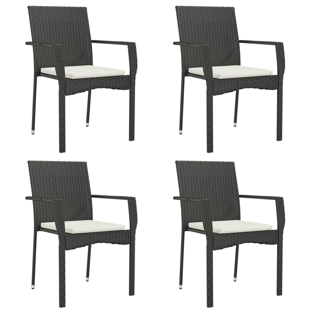 4x Zwarte Poly Rattan Tuinstoelen met Kussens - 25% Korting