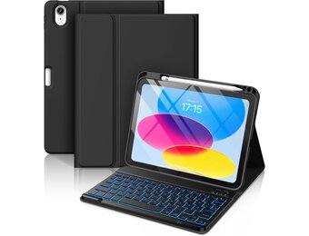 iPad 10e Gen Hoes met Verlicht Toetsenbord & Penhouder - Zwart (65% Korting)