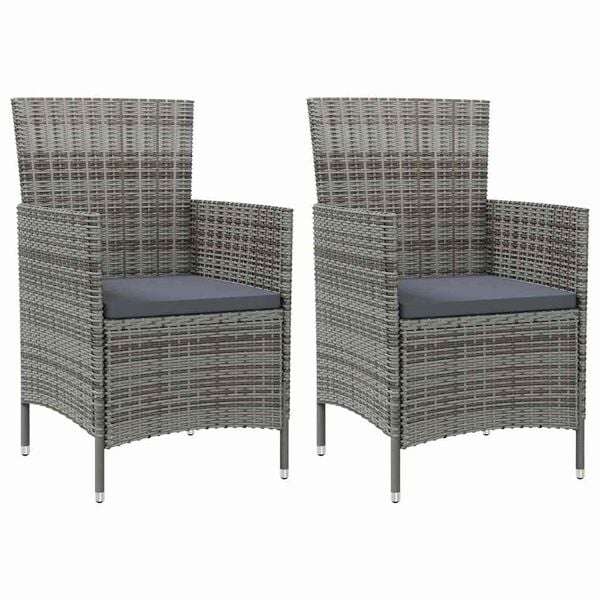 vidaXL Tuinstoelen 2 st met kussens poly rattan grijs