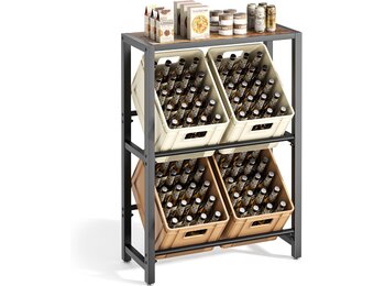 pickpiff Drankkrattenrek met plank - 32 x 82 x 113 cm - Zwart - Metaal en hout