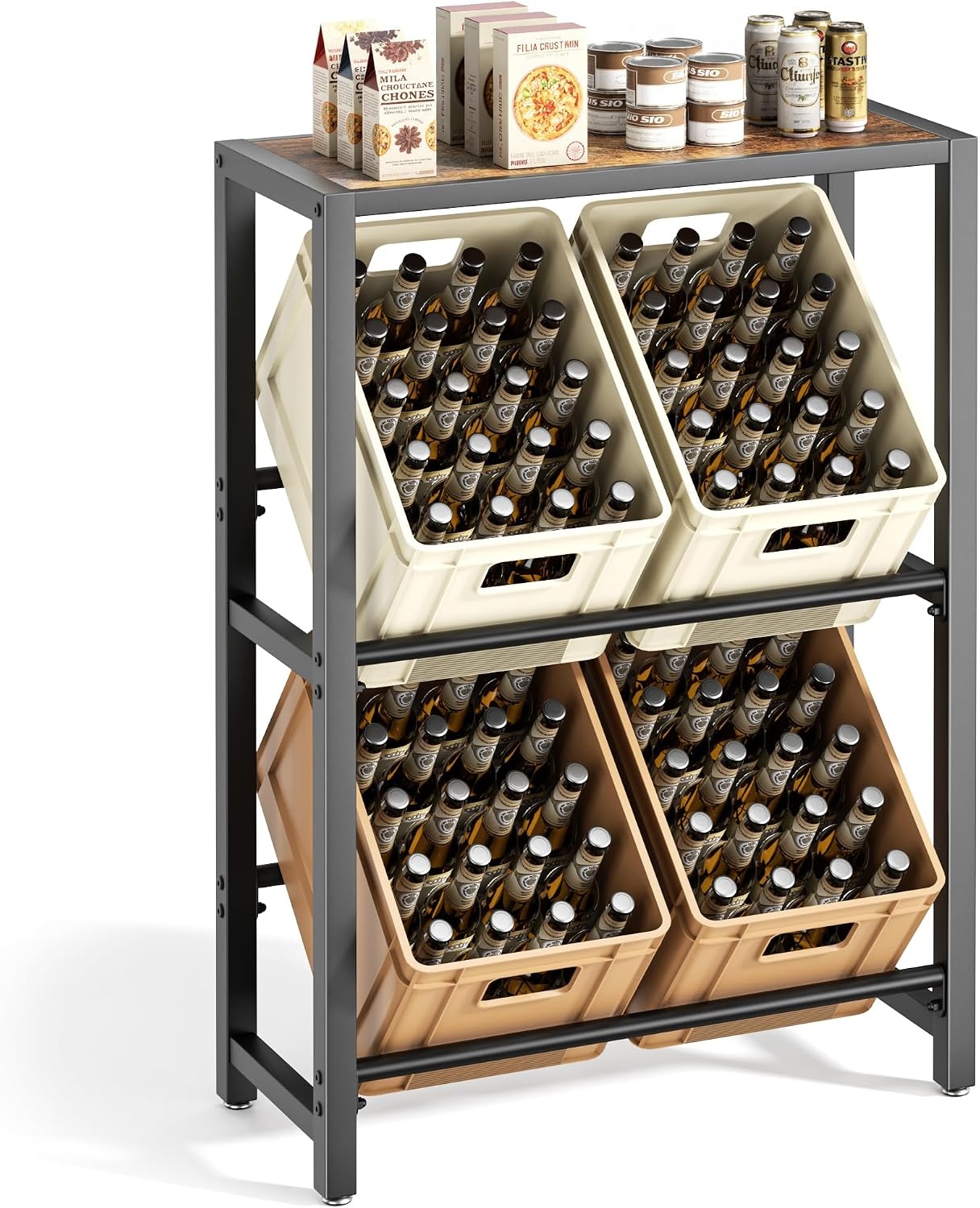 pickpiff Drankkrattenrek met plank - 32 x 82 x 113 cm - Zwart - Metaal en hout