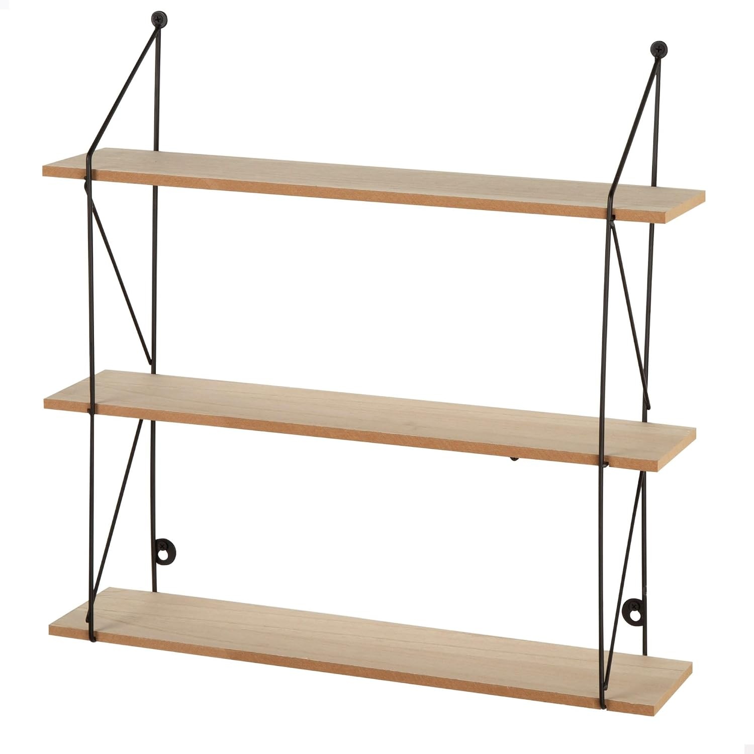 AKTIVE Wandplank met 3 niveaus - Zwart metaal en houtlook - 50 x 12 x 49 cm