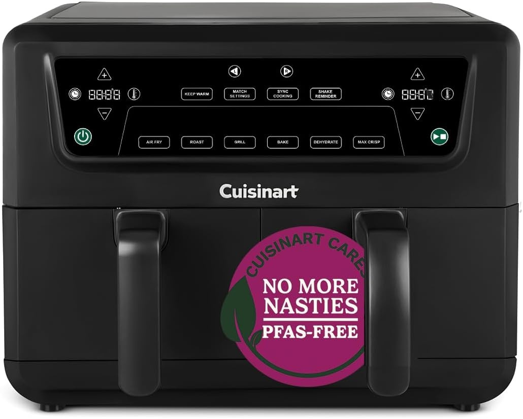 Cuisinart XXL 10,4 L Airfryer met 2 compartimenten, zonder PFAS – chemievrij koken, frituren met hete lucht, braden, grillen, bakken, dehydreren, Max Crisp, dubbele lades, 2 x 5,2 L