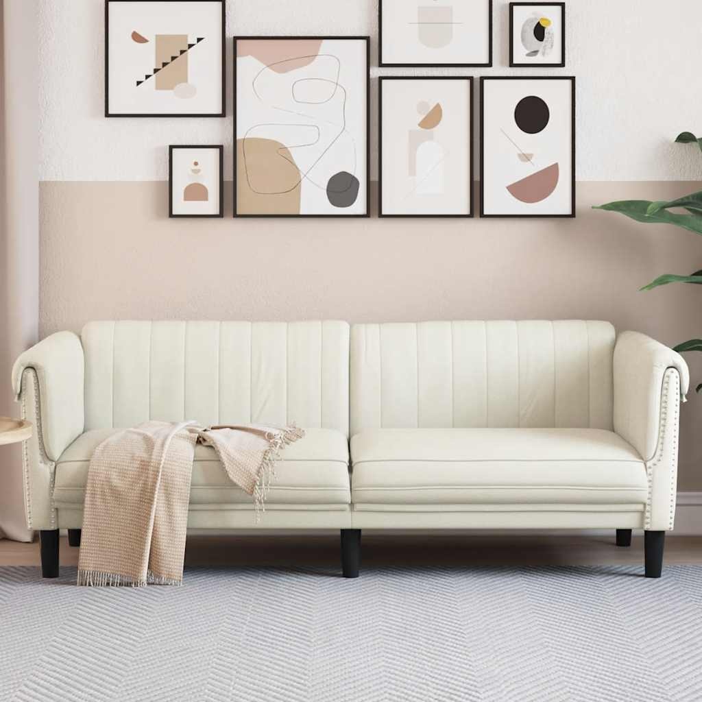 Crèmekleurige fluwelen driezitsbank - 25% korting