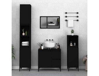 Badkamerkast Zwart Bewerkt Hout - 30x30x190 cm met 25% Korting