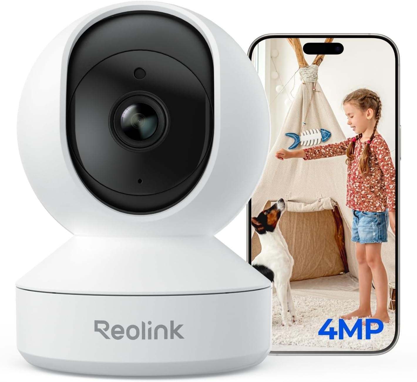 Reolink 4MP Indoor WiFi-camera – 360°-weergave, automatische tracking, AI-detectie (persoon/huisdier/huilen), tweerichtingsaudio, nachtzicht, privacymodus, geen abonnement – ​​E1