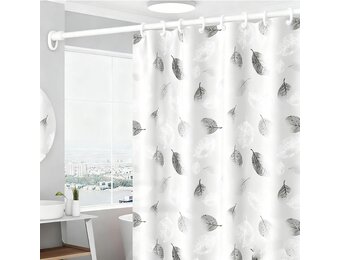 Douchegordijn 180 × 200cm Badkamer Gordijn - Witte Kleur Bladeren Anti-Mildew Gordijn - met 12 Gordijnhaken - Wasbaar Douchegordijn, Kan Gebruikt Worden In Huis, Hotel, Badkamer