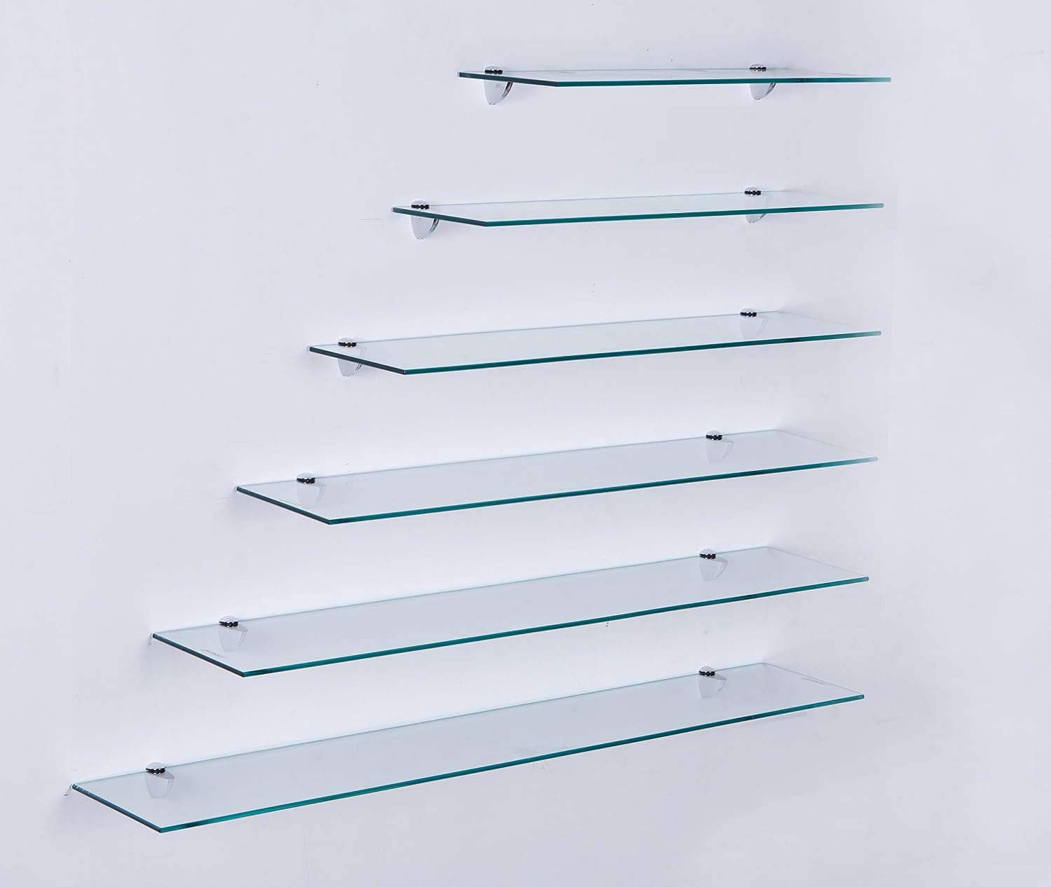 Euro Tische Glazen Wandplank met Helder Glas, Glazen Plank voor Badkamers, Heldere Doucheplank met 6mm ESG Veiligheidsglas en Metalen Beugels, Verschillende Maten (90 cm) - Maat 90 cm