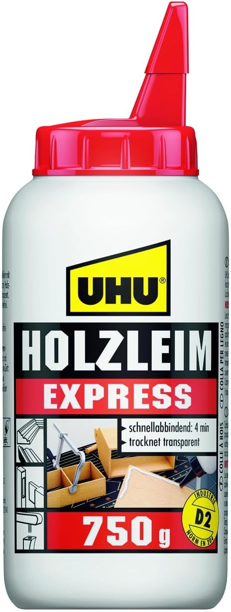 Uhu Houtlijm Express Fles, Universele En Bijzonder Sneldrogende Witte Lijm, 750 G