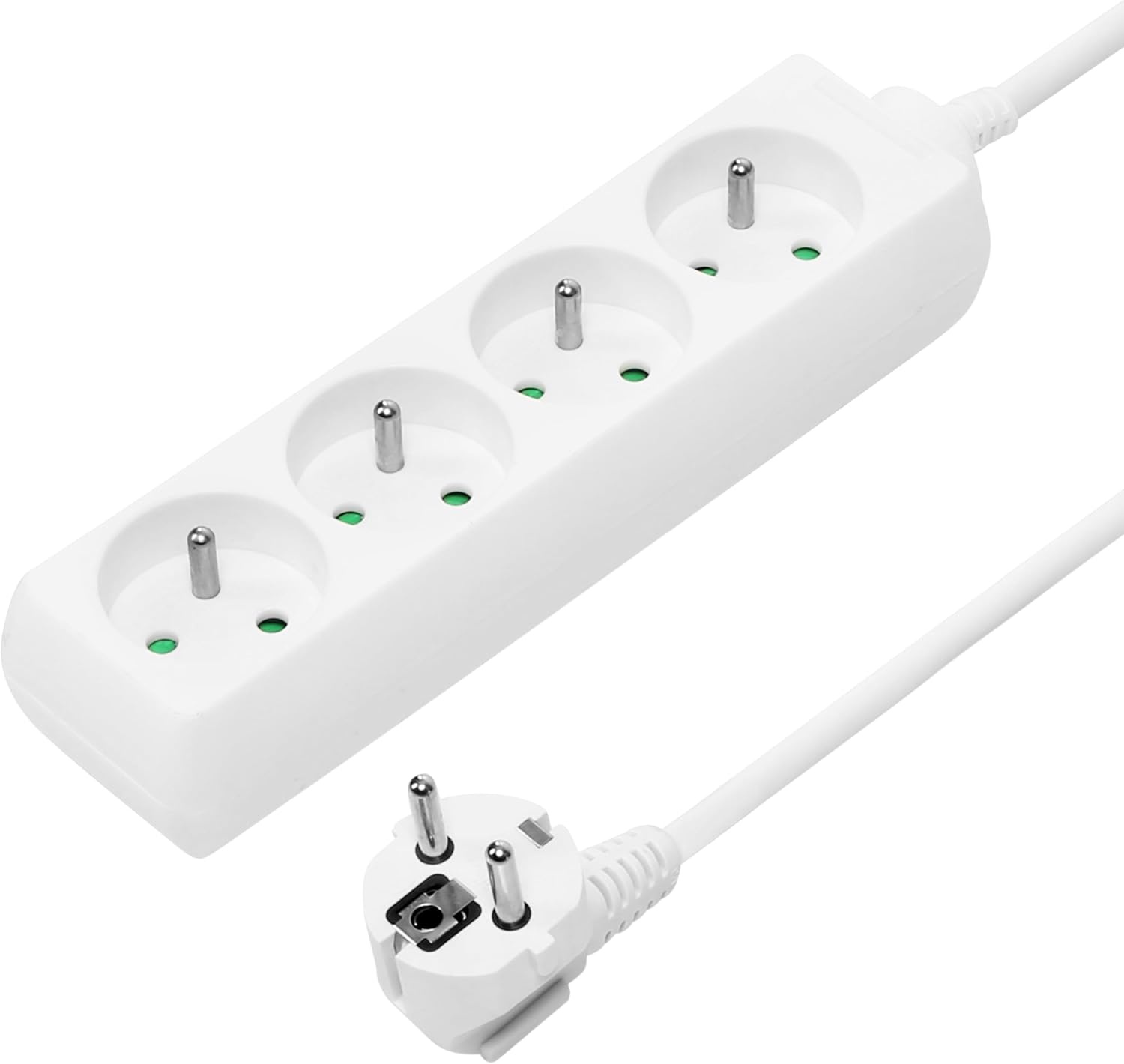 PremiumCord Stekkerdoos 7 m, 4 stopcontacten, verlenging 230 V, 4 Franse stopcontacten, 45 graden gedraaid, hoogwaardige stekkerdoos met kinderbeveiliging, kleur: wit