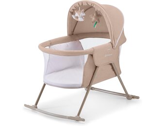 Kinderkraft 3-in-1 reisbed LOVI 3-in-1 reisbed, babybedje, wiegje, schommelwiegje, makkelijk in- en uitklappen, verstelbare zonnekap, met toebehoren, matrasje met verwijderbare hoes, beige
