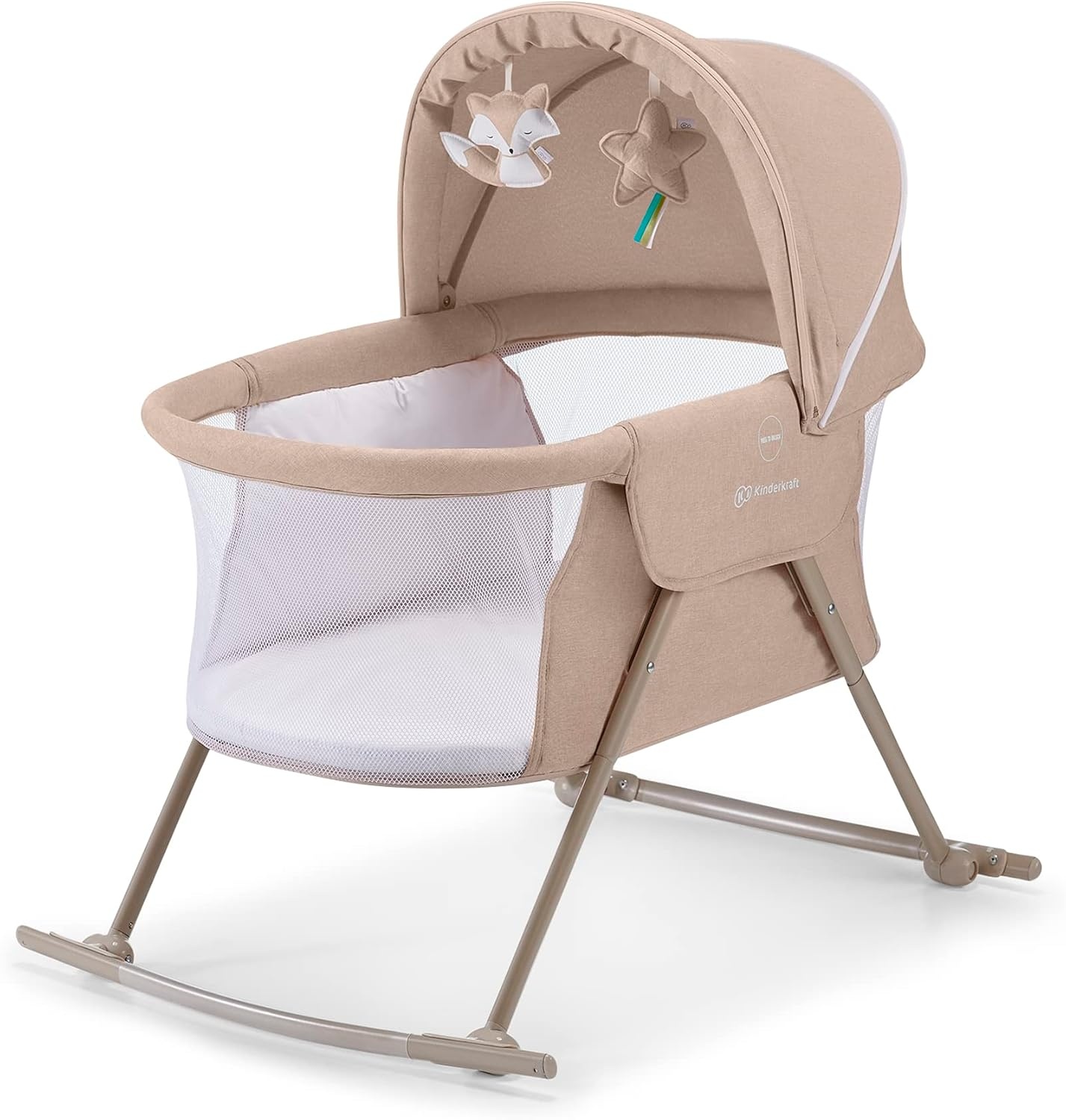 Kinderkraft 3-in-1 reisbed LOVI 3-in-1 reisbed, babybedje, wiegje, schommelwiegje, makkelijk in- en uitklappen, verstelbare zonnekap, met toebehoren, matrasje met verwijderbare hoes, beige