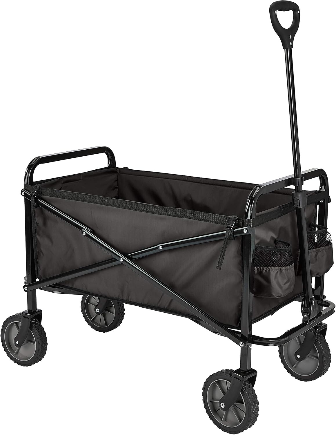 Amazon Basics Inklapbare, in hoogte verstelbare en opvouwbare tuinwagen/trolley voor buiten met hoes, zwart
