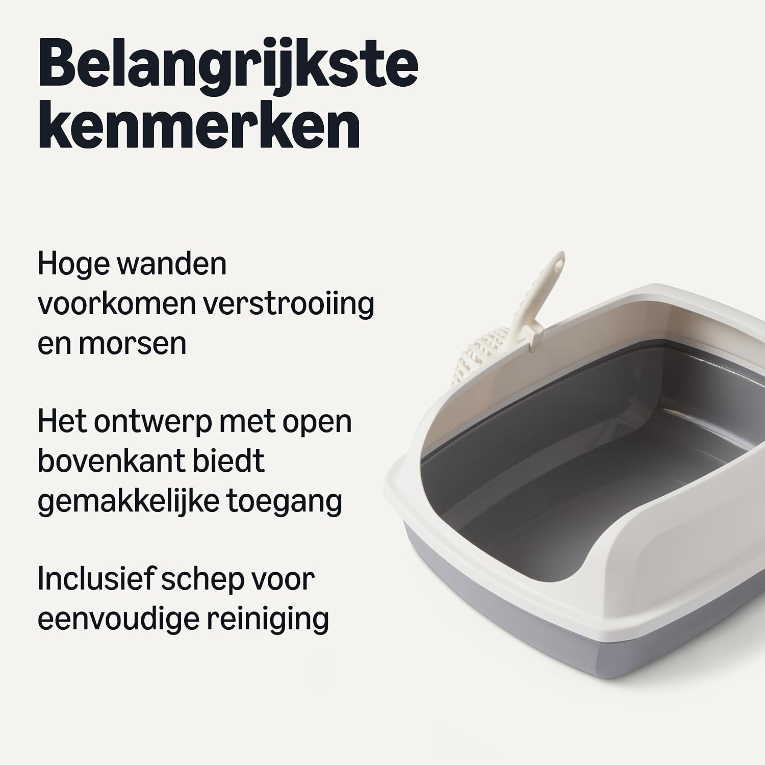Amazon Basics Grote Open Kattenbak met Schep - Wit/Grijs - 51 x 38 x 20 cm
