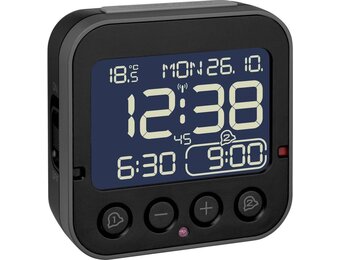 TFA Dostmann Bingo 2.0 Digitale Radiogestuurde Wekker - Zwart - 9,5 x 9,6 cm