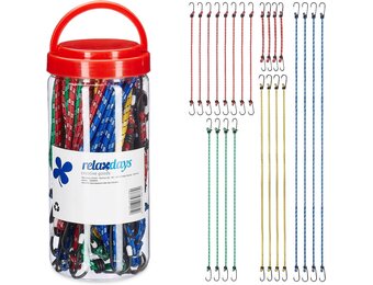 Relaxdays snelbinders met haak, 24 stuks, bagagespin voor auto & fiets, 5 groottes, universele spinbinder, meerkleurig