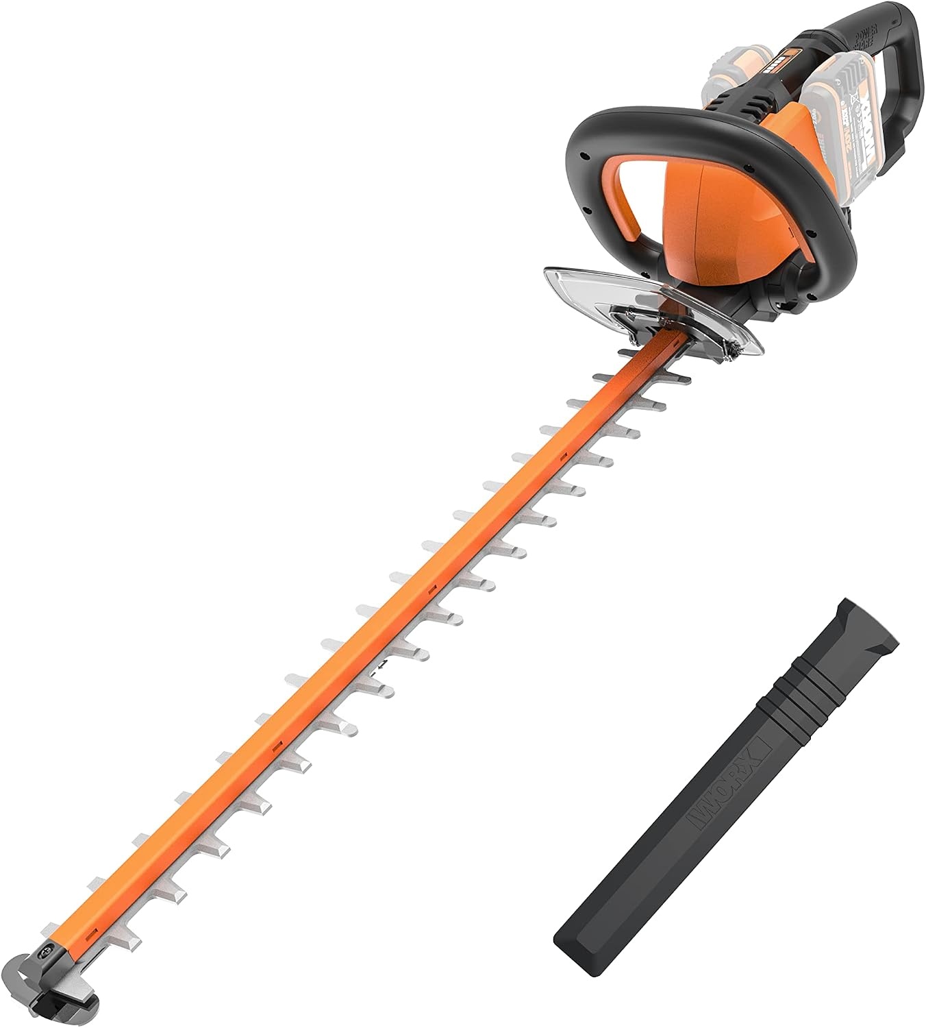 Worx WG284E.9, Elektrische Dubbele Snijmessen Voor Gelijkmatige Sneden, 40 V, 2 x 20 V, Inclusief Beschermkoker, Heggenschaar Zonder Accu En Laadstation, Zwart/Zilver/Oranje