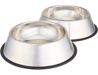 Amazon Basics Hondenbak, roestvrij staal, 2 stuks, 946 ml, zilverkleurig