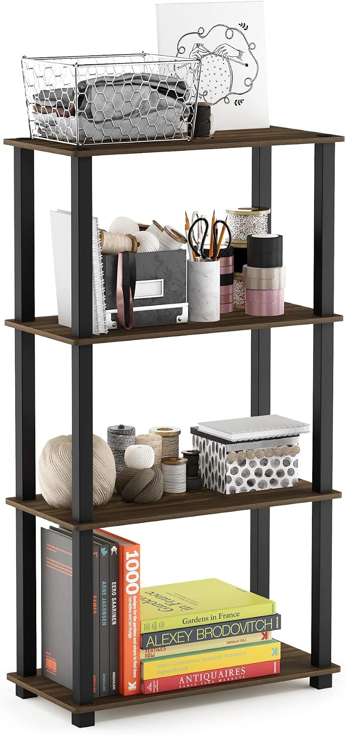 Furinno 4-Laags Multifunctioneel Opbergrek - Columbia Walnoot/Zwart - 60 x 30 x 110 cm