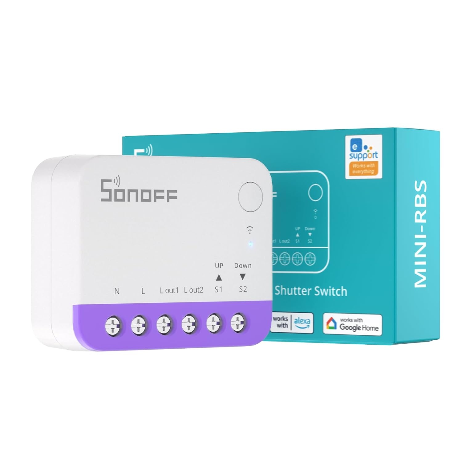 SONOFF Matter Slimme Rolgordijnschakelaar MINI-RBS, 2,4 GHz Wi-Fi, Mini Formaat, Procentuele Bediening, Ondersteuning voor Alexa/Google Home/HomeKit/Home Assistant, Nulleider Vereist, 1 Stuks