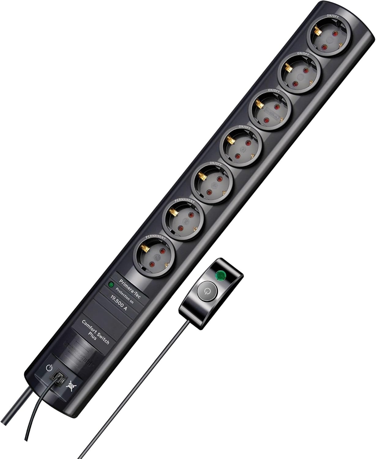 Brennenstuhl Primera-Tec Comfort Switch Plus Stekkerdoos 7-voudig met Overspanningsbeveiliging - 2 meter - Zwart