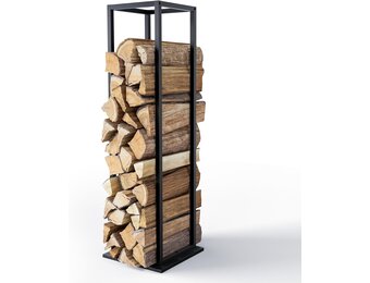VOUNOT® Haardhoutrek Metaal 33x33x112 cm, Verticale Houtopslag voor Open Haard, Kaminhoutrek met Bodemplaat, Ruimtebesparend en Stevig voor Binnen en Buiten, Zwart - Maat 33x33x112cm