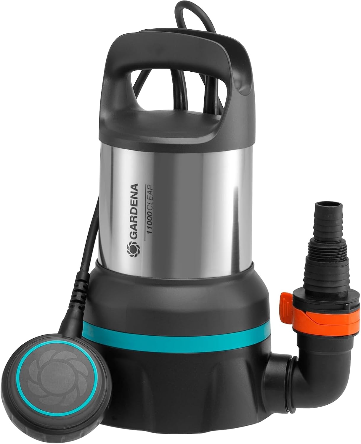 Gardena schoon-water-dompelpomp 11000: Schoon-water-pomp met een capaciteit van 11.000 l/u, vlotterschakelaar met permanente functie, vlakafzuiging tot 2 mm, snelkoppelingssysteem, 450 W (09032-20) - Maat bis zu 11.000 l/h - Schwimmerschalter