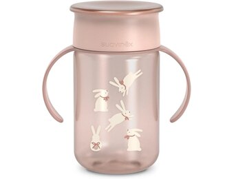 Suavinex, Magic Cup om te leren drinken, 360 graden met lekvrij en lekvrij systeem, Magic Cup met handgrepen en deksel, vaatwasser- en magnetronbestendig, 340 ml, trainingsbeker voor baby's vanaf 12