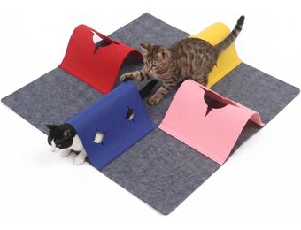 Kattenspeelmat met tunnel van vilt, 90 x 90 cm, interactieve activiteit, kattenspeelmat, kattentapijt voor kittens puppy's en kleine dieren (donkergrijs)