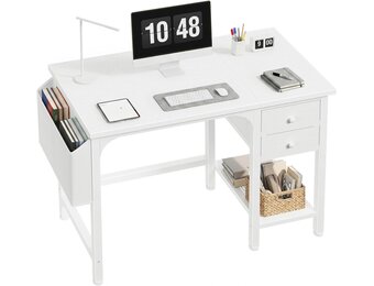 Lufeiya Witte Kleine Bureau met Laden 100cm Computerbureau voor Kleine Ruimte Thuiskantoor Kinderen Studie Schrijftafel PC Bureaus