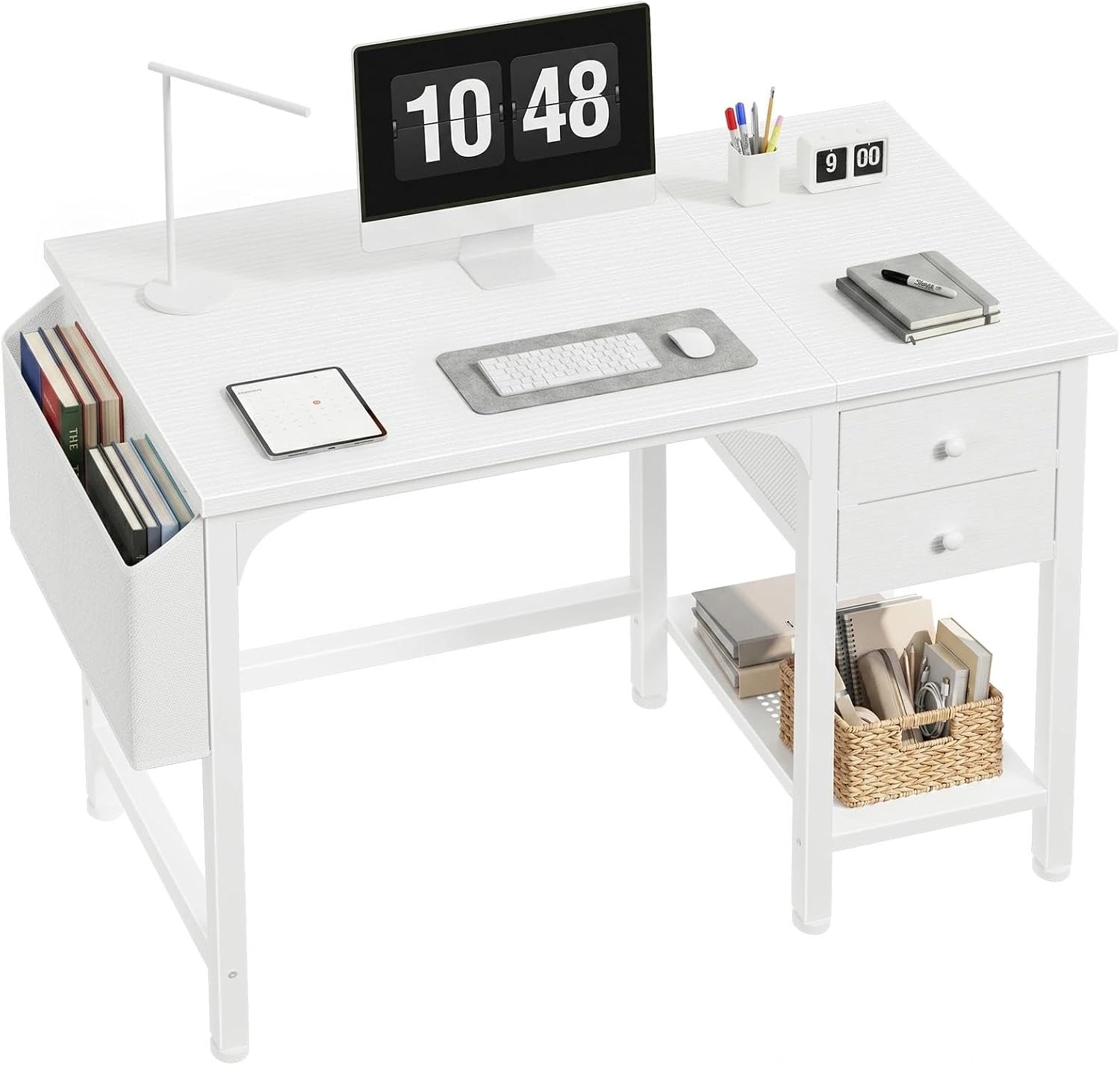 Lufeiya Witte Kleine Bureau met Laden 100cm Computerbureau voor Kleine Ruimte Thuiskantoor Kinderen Studie Schrijftafel PC Bureaus