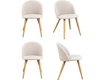 FurnitureR Set van 4 eetkamerstoelen, modern design in de vorm van een schelp, zachte beige stof met metalen poten, elegante zitgelegenheid voor de keuken, stof, 46 x 49 x 77 cm