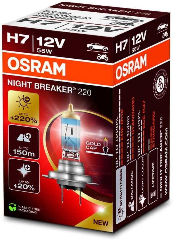 OSRAM NIGHT BREAKER 220, H7, +220% meer helderheid, halogeen koplamplamp, 64210NB220, vouwdoos (1 lamp) - Maat 1 lamp