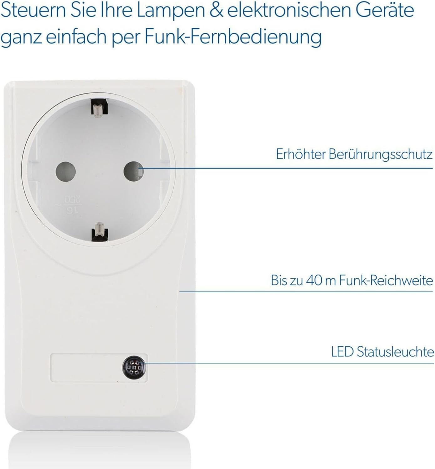 Unitec 48110 draadloze afstandsschakelset met zelflerende functie, set met radioaansluitingen, 3 stopcontacten+1 afstandsbediening, wit