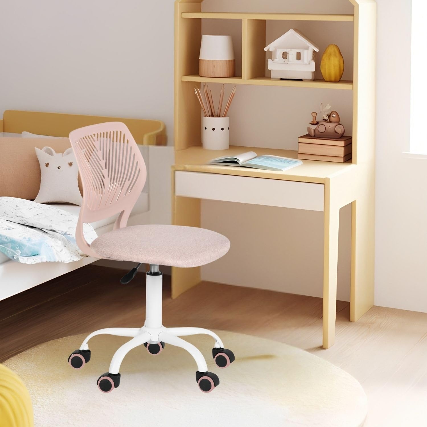 FurnitureR Kinderstoel, bureau, in hoogte verstelbaar, kleurrijke ergonomische jeugdstoel met rugleuning en armleuningen, kinderstoel met 5 wielen, voor kinderen van 3-10 jaar oud