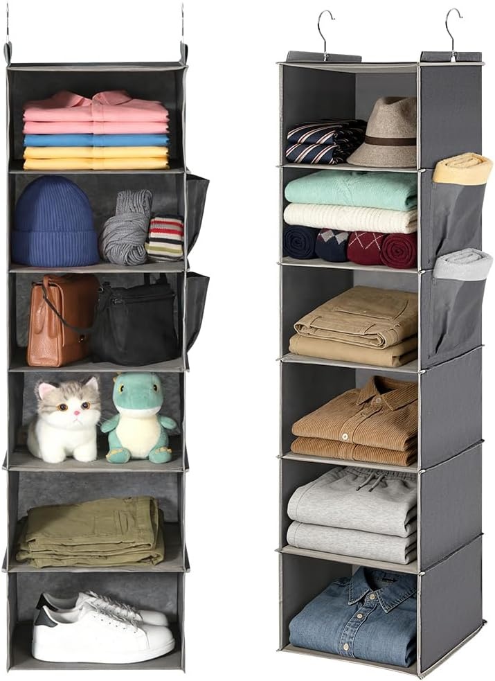 AOOWU Hangrek, Hangende Opbergruimte met 6 Compartimenten, Hangende Kastorganizer met Zijvakjes, Hangorganizer voor de Deur, Opvouwbaar, Ruimtebesparend