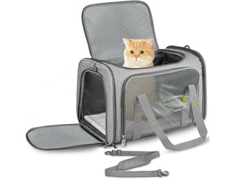 Transporttas voor katten en honden, hondentransportbox, opvouwbare kattentransportbox, draagbaar, 5 kg, kattenhonden, draagbox voor middelgrote honden, katten (grijs, L 50 x B 34 x H 34 cm)