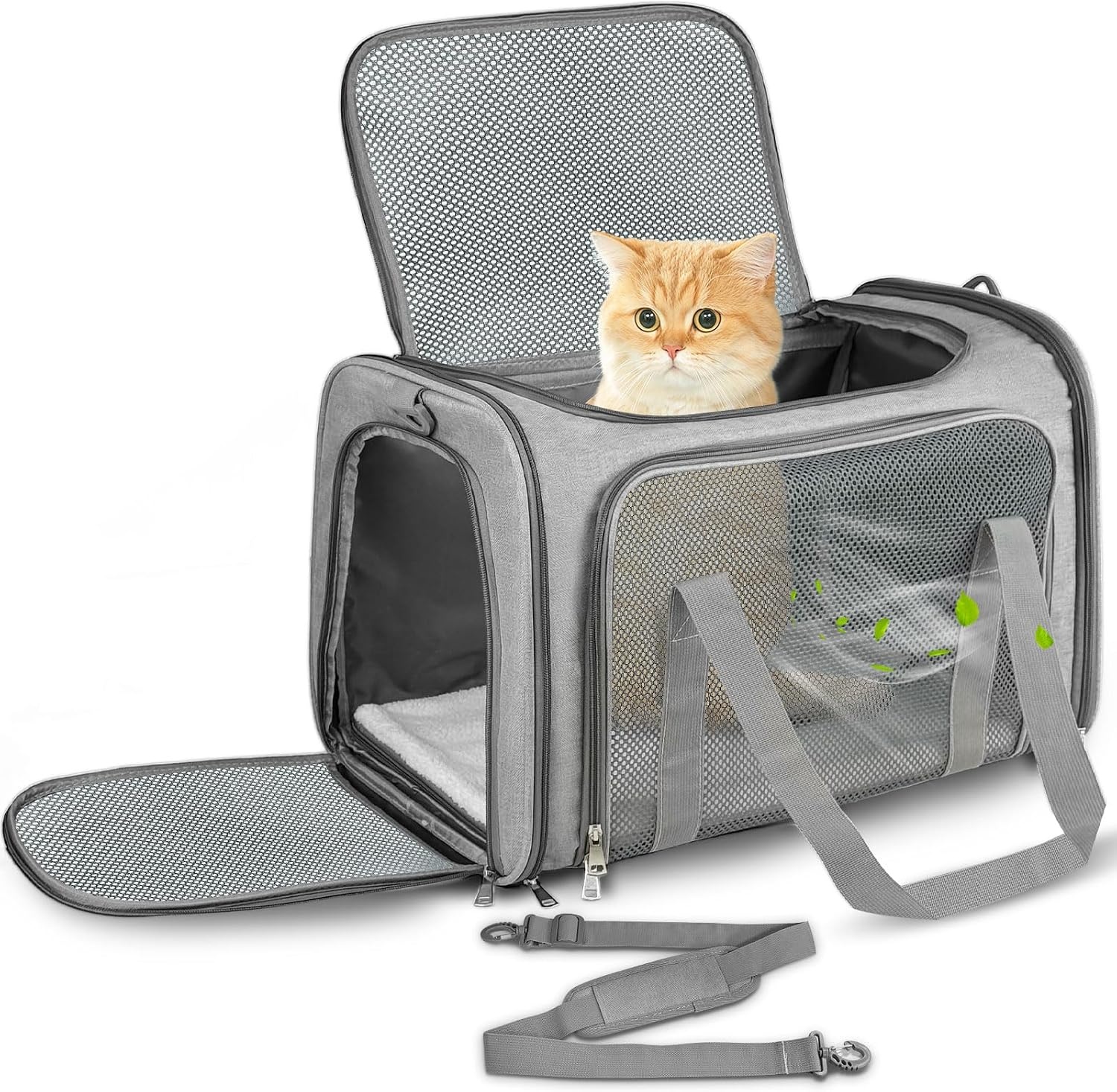 Transporttas voor katten en honden, hondentransportbox, opvouwbare kattentransportbox, draagbaar, 5 kg, kattenhonden, draagbox voor middelgrote honden, katten (grijs, L 50 x B 34 x H 34 cm)
