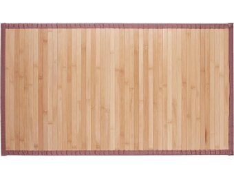 Relaxdays bamboe badmat, vochtresistent, rand van textiel, voetmat voor bad of douche, 80 x 45 cm, natuur - Maat 80 x 45 cm